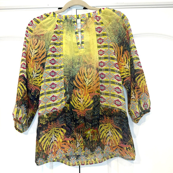 Anthropologie Fig & Flowers Boho Multicolor Sheer Blouse - Picture 5 of 5